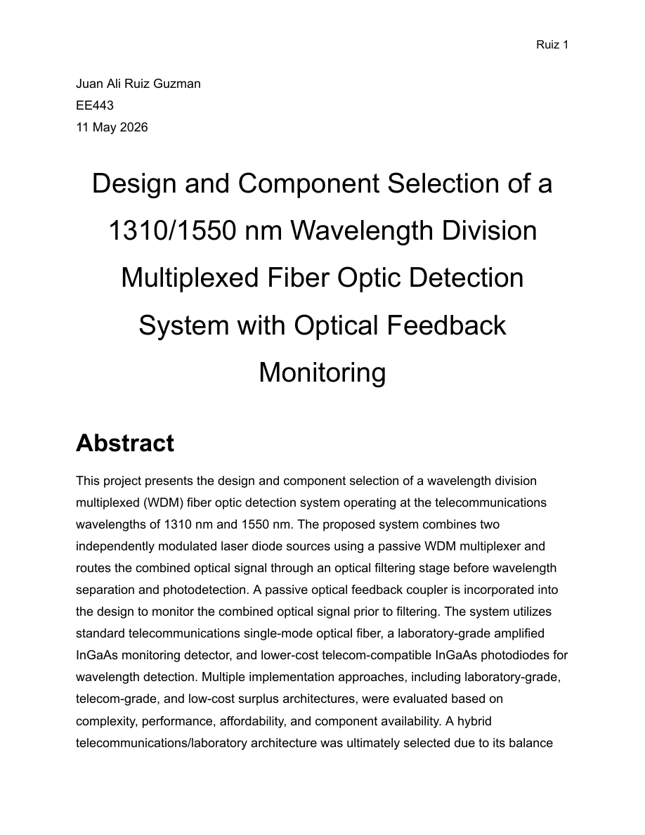 Optical communication and WDM system report